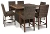 Ashley Furniture P750-665 Paradise Trail - Square Bar Table w/Fire Pit - Medium Brown