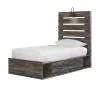 Ashley Furniture B211/31/36/46/53/52/150/B100-11 Drystan - 7 Pc. - Dresser, Mirror, Chest, Twin Panel Bed with 2 Side Drawers - Brown / Beige