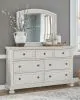 Ashley Furniture B742/31/36/46/58/56/94/92(2) Ashley Furniture B742/31/36/46/58/56/94/92(2) Robbinsdale - 8 Pc. - Dresser, Mirror, Chest, California King Panel Bed, 2 Nightstands - Antique White