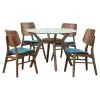 New Classic 40-D1651-DG4FC Oscar - Round Glass Table With 4 Teal Cushion Chairs - Brown