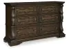 Ashley Furniture B947/31/36/46/58/56/97 Ashley Furniture B947/31/36/46/58/56/97 Maylee - 6 Pc. - Dresser, Mirror, Chest, King Upholstered Bed - Dark Brown