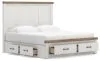 Ashley Furniture B4615B17 Ashley Furniture B4615B17 Savonport - King Panel Storage Bed With Storage Footboard And 2 Under Bed Storage Units - White / Brown