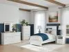Ashley Furniture B139/31/35/46/153/183/91(2) Ashley Furniture B139/31/35/46/153/183/91(2) Bostwick Shoals - 7 Pc. - Dresser, Mirror, Chest, Twin Panel Bed With Framed Footboard, 2 Nightstands - White