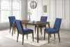 New Classic 40-7185BB-D4C Maggie - Dining Table With 4 Blue Chairs - Dark Brown