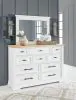 Benchcraft® B844/31/36/58/56S/94/93(2) Benchcraft® B844/31/36/58/56S/94/93(2) Ashbryn - 7 Pc. - Dresser, Mirror, California King Panel Storage Bed, 2 Nightstands - White / Natural