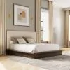 ACME BD07272Q Zoey - Queen Bed - Cream Linen & Brown Oak