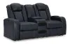 Ashley Furniture 3660318 Fyne-Dyme - Power Reclining Loveseat with Console/Adj Hdrst - Sapphire