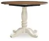 Ashley Furniture PCD616-15 Wirloni - Round Dining Room Drop Leaf Table - Antique White / Brown