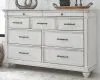 Benchcraft® B777/31/36/46/58/56S/97 Benchcraft® B777/31/36/46/58/56S/97 Kanwyn - 6 Pc. - Dresser, Mirror, Chest, King Panel Bed with Storage Bench - Whitewash