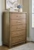 Ashley Furniture B974/31/36/46/76/78/92(2) Ashley Furniture B974/31/36/46/76/78/92(2) Cabalynn - 7 Pc. - Dresser, Mirror, Chest, King Upholstered Bed, 2 Nightstands - Light Brown