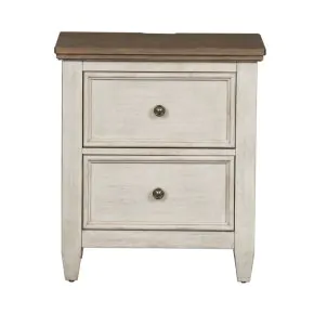 Liberty Furniture 824-BR63 Heartland - 2 Drawer Nightstand With Charging Station - Antique White / Tobacco Tops
