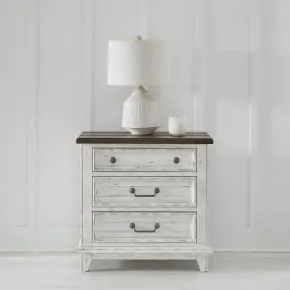 Liberty Furniture 237-BR61 River Place - 3 Drawer Nightstand With Charging Station - Riverstone White & Tobacco