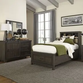 Liberty Furniture 759-YBR-TBBDM Liberty Furniture 759-YBR-TBBDM Thornwood Hills - 3 Piece Bedroom Set (Twin Bookcase Bed, Dresser & Mirror) - Rock Beaten Brown