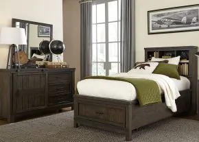 Liberty Furniture 759-YBR-FBBDM Thornwood Hills - 3 Piece Bedroom Set (Full Bookcase Bed, Dresser & Mirror) - Rock Beaten Brown