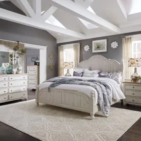Liberty Furniture 652-BR-KPSDMCN Liberty Furniture 652-BR-KPSDMCN Farmhouse Reimagined - 5 Piece Bedroom Set (King Poster Bed, Dresser & Mirror, Chest, Nightstand) - Antique White / Chestnut Tops