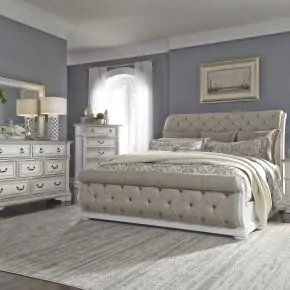 Liberty Furniture 520-BR-QUSLDMC Liberty Furniture 520-BR-QUSLDMC Abbey Park - 4 Piece Bedroom Set (Queen Upholstered Sleigh Bed, Dresser & Mirror, Chest) - Antique White