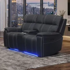 New Classic L4589-25P2-BLK Hartley - Reclining Console Loveseat With Power Headrest & Footrest - Black