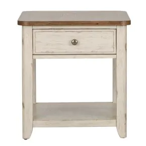 Liberty Furniture 652-OT1020 Farmhouse Reimagined - End Table With Basket - Antique White / Chestnut Tops