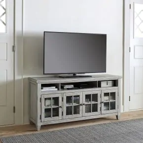 Liberty Furniture 824-TV66 Heartland - Entertainment TV Stand - Antique White / Tobacco Tops