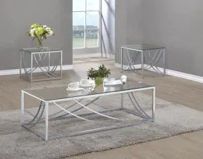 Coaster Fine Furniture 720498-S3 Lille - 3 Piece Glass Top Coffee End Sofa Table Set - Chrome