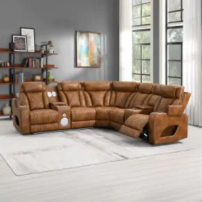 ACME LV06240 Taddeo - Power Motion Sectional Sofa With Power Headrest, Massage & LED - Two Tone Brown Leatherette