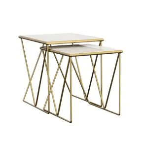 CoasterEssence 930075 Bette - 2 Piece Marble Top Nesting Table Set - White And Gold