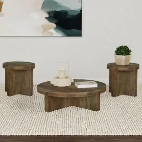Coaster Fine Furniture 710138-S3 Kinkaid - 3 Piece Solid Wood Coffee And End Table Set - Brown