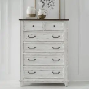 Liberty Furniture 237-BR41 River Place - 6 Drawer Chest - Riverstone White & Tobacco