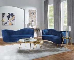 CoasterEssence 506861-S2 Sophia - 2 Piece Upholstered Channel Tufted Sofa Set - Blue