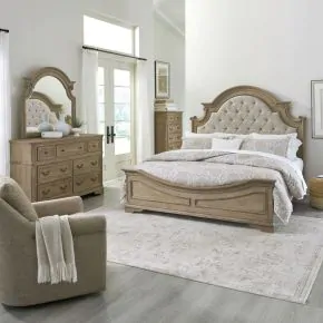 Liberty Furniture 244N-BR-CKUBDMC Liberty Furniture 244N-BR-CKUBDMC Magnolia Manor - 4 Piece Bedroom Set (California King Upholstered Bed, Dresser & Mirror, Chest) - Weathered Bisque