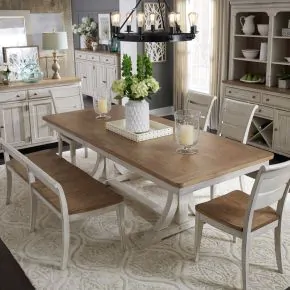 Liberty Furniture 652-DR-6TRES Liberty Furniture 652-DR-6TRES Farmhouse Reimagined - 6 Piece Trestle Set - Antique White / Chestnut Tops