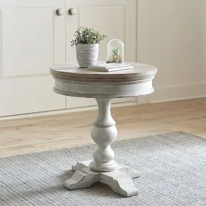 Liberty Furniture 824-OT1022 Heartland - Round Pedestal Chair Side Table - Antique White / Tobacco Tops