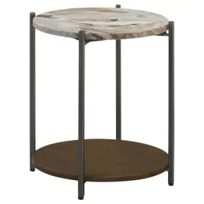 CoasterEssence 931204 Noemie - Round Marble Top Accent Side Table - White And Gunmetal