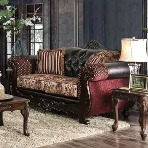 Furniture of America SM6415-LV Quirino - Loveseat - Burgundy / Dark Brown