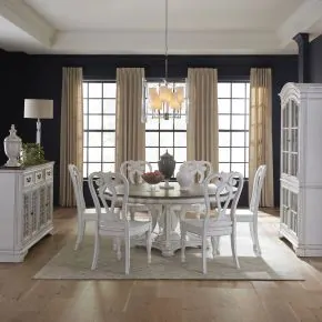Liberty Furniture 244-DR-O7RPS Magnolia Manor - 7 Piece Round Ped Table Set (Splat Back Side Chair) - Antique White