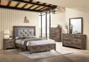 Furniture of America CM7149EK Larissa - Eastern King Bed With Button Tufted Headboard - Natural Tone