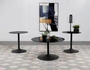 Coaster Fine Furniture 709688-S3 Ganso - 3 Piece Round Glass Top Coffee And End Table Set - Black