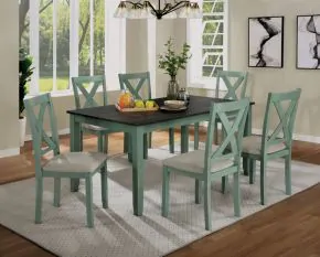 Furniture of America CM3476GR-T-7PK Anya - 7 Piece Dining Table Set - Distressed Teal / Distressed Gray