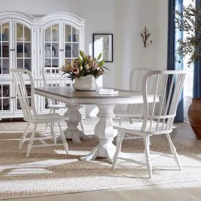 Liberty Furniture 244-DR-52PS Liberty Furniture 244-DR-52PS Magnolia Manor - 5 Piece Double Pedestal Table Set (Windsor Back Side Chairs) - Antique White