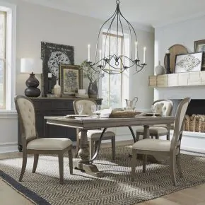 Liberty Furniture 615-DR-O5TRS Liberty Furniture 615-DR-O5TRS Americana Farmhouse - 5 Piece Trestle Table Set (Upholstered Chairs) - Dusty Taupe
