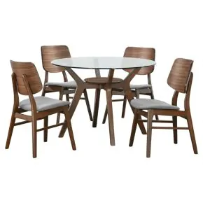 New Classic 40-D1651-DG4GC New Classic 40-D1651-DG4GC Oscar - Round Glass Dining Table With 4 Cushion Chairs - Gray