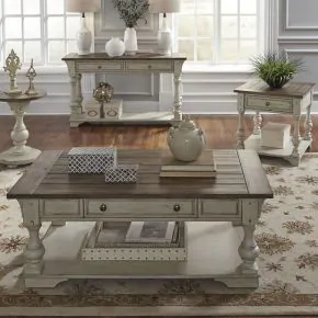 Liberty Furniture 498-OT-3PCS Liberty Furniture 498-OT-3PCS Morgan Creek - 3 Piece Table Set (1 Cocktail 2 End Tables) - Antique White / Wirebrushed Tobacco Accents