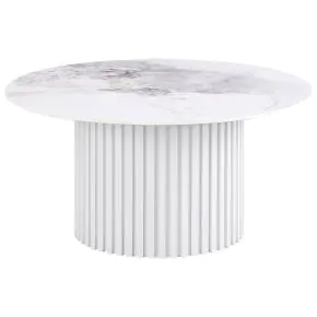 Coaster Fine Furniture 708338 Rowena - Round Sintered Stone Coffee Table - White Faux Marble