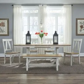 Liberty Furniture 62WH-CD-6TRS Liberty Furniture 62WH-CD-6TRS Lindsey Farm - 6 Piece Trestle Table Set - Weathered White & Sandstone