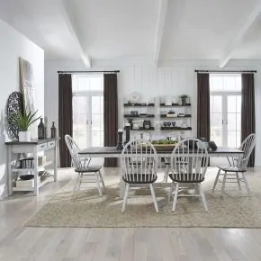 Liberty Furniture 139WH-CD-O7TRS Liberty Furniture 139WH-CD-O7TRS Farmhouse - 7 Piece Trestle Table Set - Two Tone White / Wood Tone