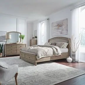 Liberty Furniture 805-BR-CKUSDMC Liberty Furniture 805-BR-CKUSDMC Avalon - 4 Piece Bedroom Set (California King Upholstered Storage Bed, Dresser & Mirror, Chest) - Burnished Beige