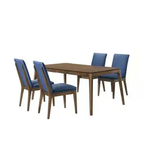New Classic 40-7185BB-D4C Maggie - Dining Table With 4 Blue Chairs - Dark Brown