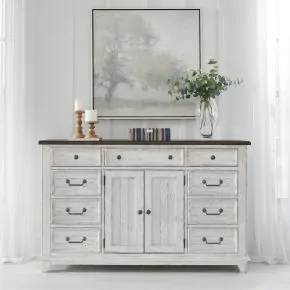 Liberty Furniture 237-BR31 River Place - 2 Door 9 Drawer Dresser - Riverstone White & Tobacco