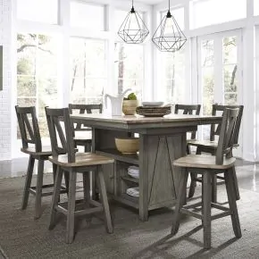Liberty Furniture 62-CD-7GTS Liberty Furniture 62-CD-7GTS Lindsey Farm - 7 Piece Gathering Table Set - Gray & Sandstone