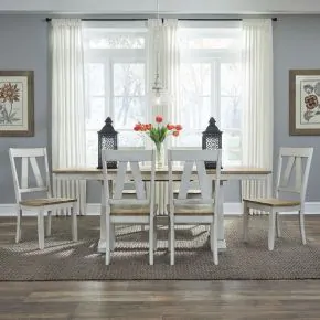 Liberty Furniture 62WH-CD-7TRS Liberty Furniture 62WH-CD-7TRS Lindsey Farm - 7 Piece Trestle Table Set - Weathered White & Sandstone